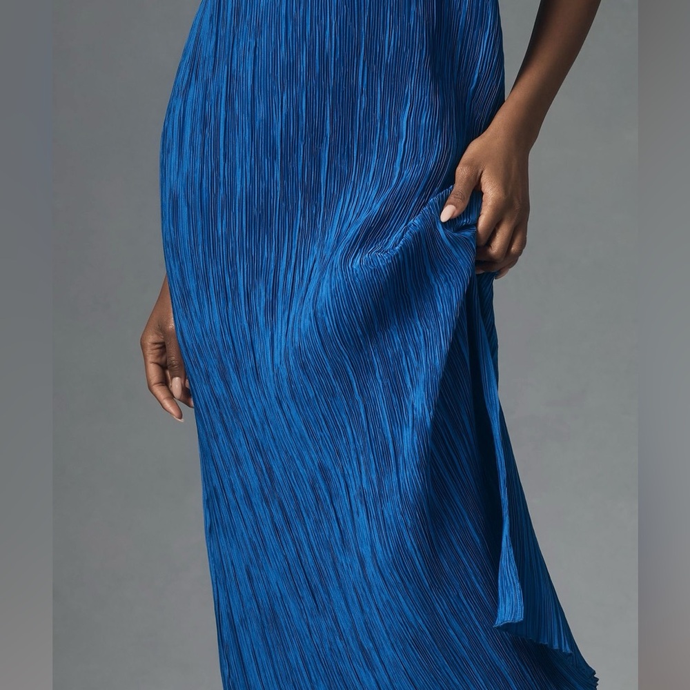 NWT Anthropologie Royal Blue Plisse Pleated Halter Maxi Dress Small S - Picture 3 of 3